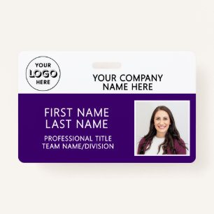 Corporate Logo Photo ID Barcode Purple Name ID Badge