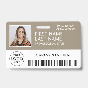 Corporate Logo Photo ID Barcode Tan Name Badge