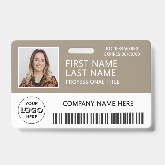 Corporate Logo Photo ID Barcode Tan Name Badge (Front)