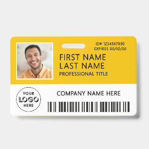 Corporate Logo Photo ID Barcode Yellow Name Badge