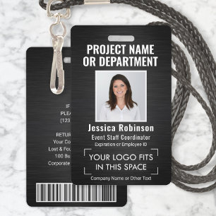 Corporate Logo Photo ID QR Barcode Brushed Black Badge