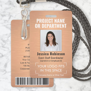 Corporate Logo Photo ID QR Barcode Faux Copper ID Badge