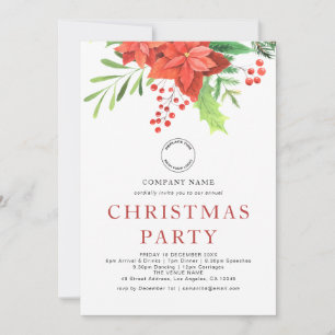 Corporate Logo Poinsettia Christmas Party  Holiday Card