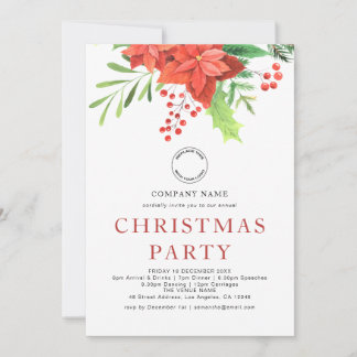 Corporate Logo Poinsettia Christmas Party  Holiday Card