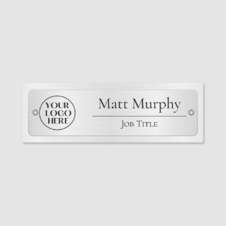 Corporate Logo Professional Employee Faux Silver Name Tag