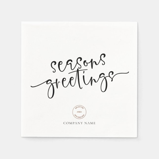 Corporate Logo Script Christmas Seasons Greetings Napkin (Front)
