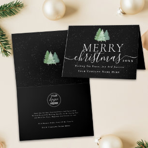 Corporate Merry Christmas Pine Trees Company Logo Holiday Card