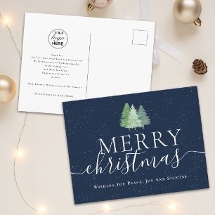 Corporate Merry Christmas Trees Business Logo Holiday Postcard