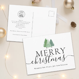 Corporate Merry Christmas Trees Business Logo Holiday Postcard