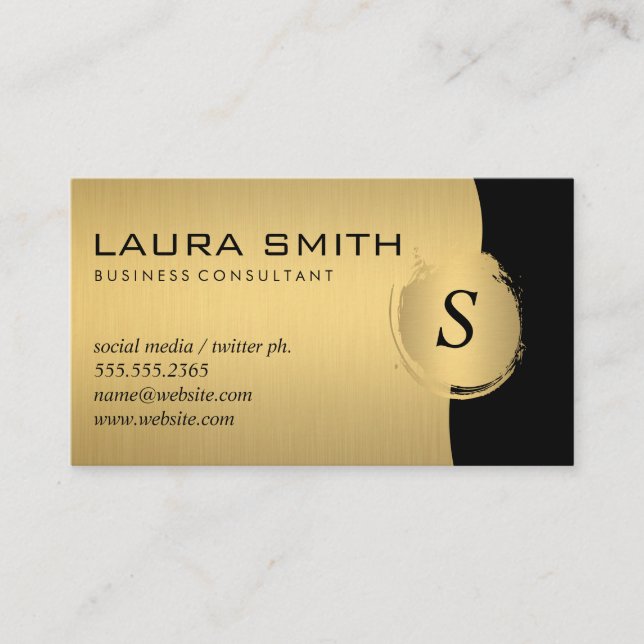 Corporate / Metallic Silver / Gold Monogram Business Card (Front)