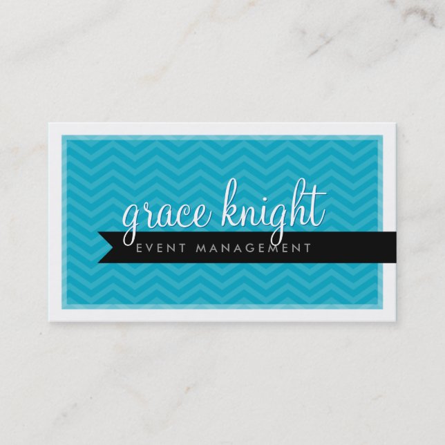 CORPORATE modern simple chevron bright aqua blue Business Card (Front)