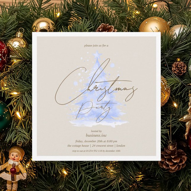 Corporate Navy Blue Christmas Tree Holiday Party  Invitation (Corporate Navy Blue Christmas Tree Holiday Party Invitation)