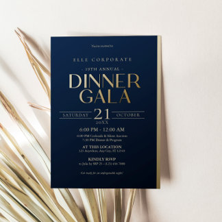 Corporate Navy Blue Gold Dinner Gala Invitation