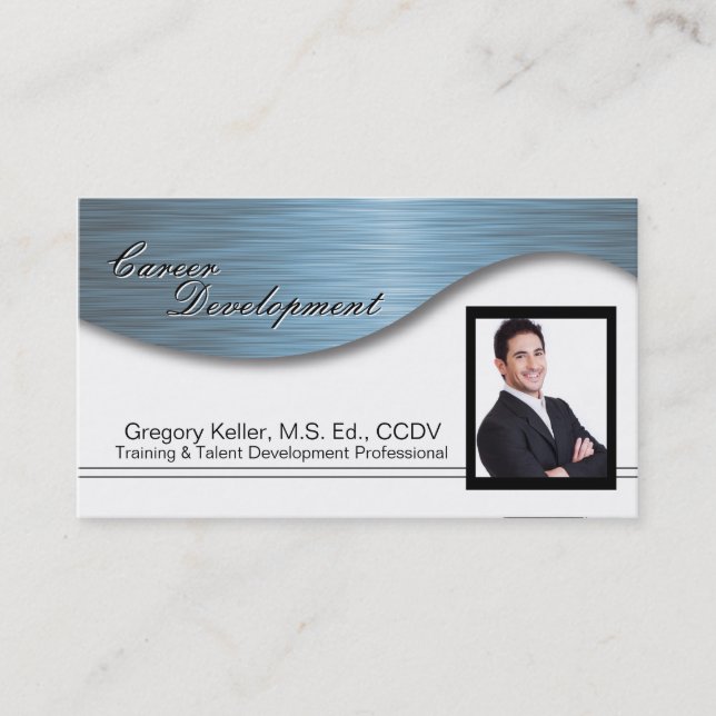 Corporate Photo Business Card - Professional Blue (Front)