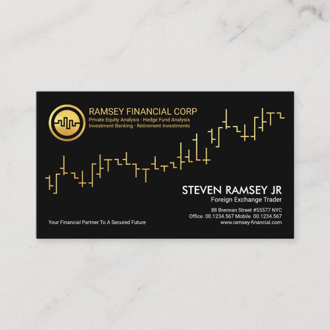 Corporate Professional Gold Stock Graph, Financial Business Card (Front)