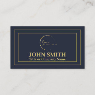 Corporate Professional navy blue gold logo Business Card