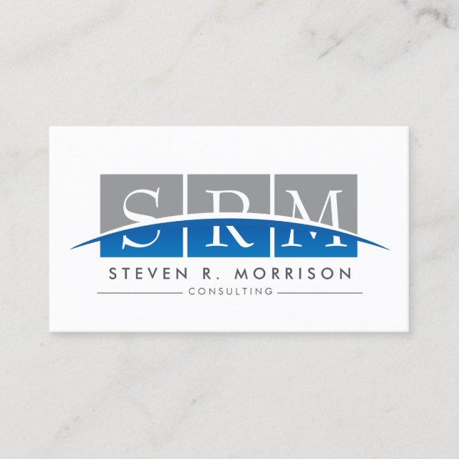 Corporate Professional Stylised Monogram Grey/Blue Business Card (Front)