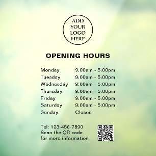 Corporate QR Code Company Store Hours Logo Here Window Cling