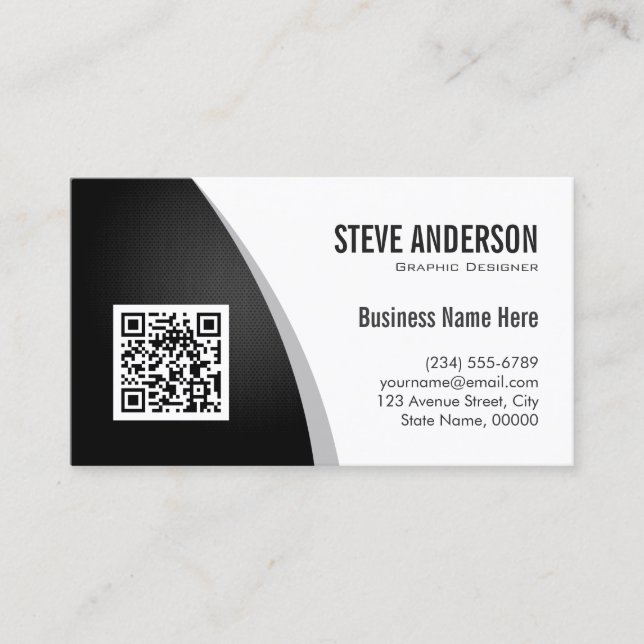 Corporate QR Code Logo - Professional Black White Business Card (Front)