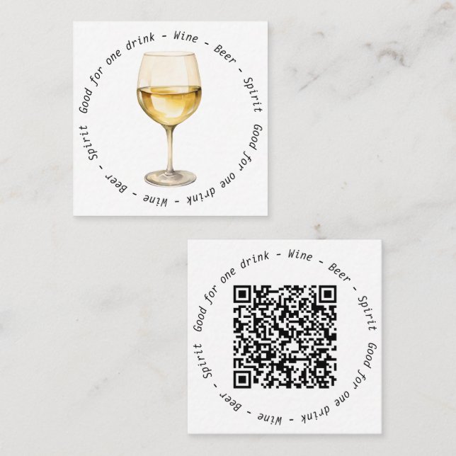 Corporate QR Code White Wine Drink Voucher Square Business Card (Front/Back)