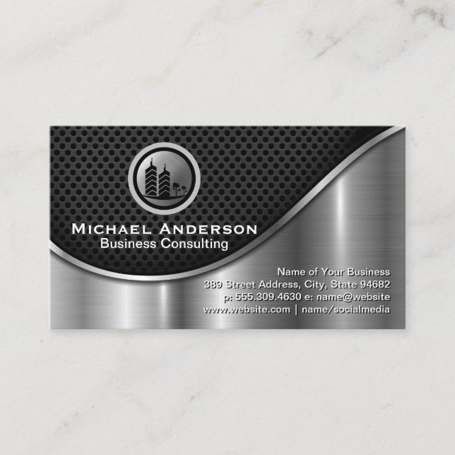 Corporate Real Estate | Black Mesh Metallic Silver Business Card (Front)