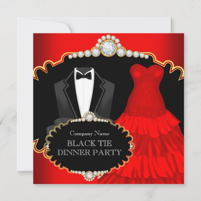 Corporate Red Black Tie Dinner Party 2 Invitation (Front)