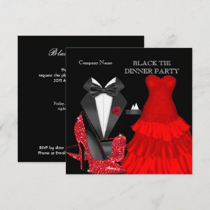Corporate Red Black Tie Dinner Party Invitation