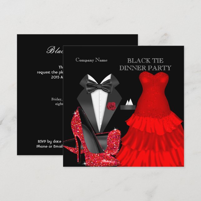 Corporate Red Black Tie Dinner Party Invitation (Front/Back)