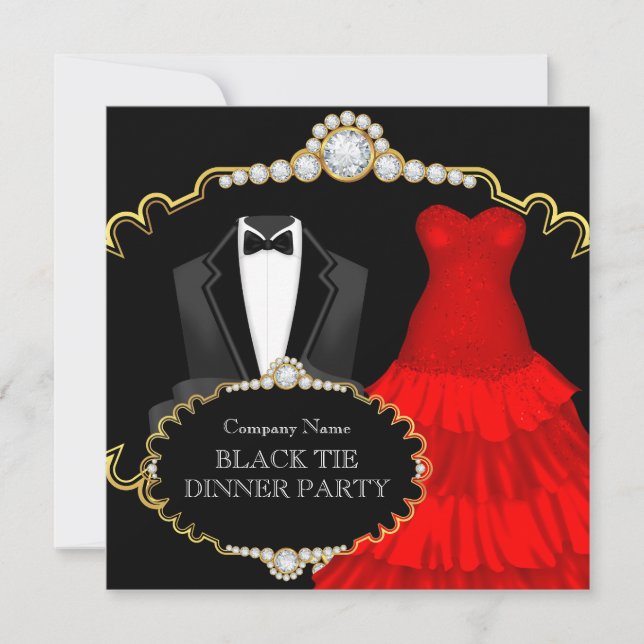 Corporate Red Black Tie Dinner Party Invitation (Front)