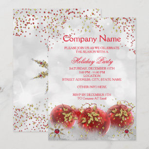 Corporate Red Gold White Christmas Holiday Party Invitation