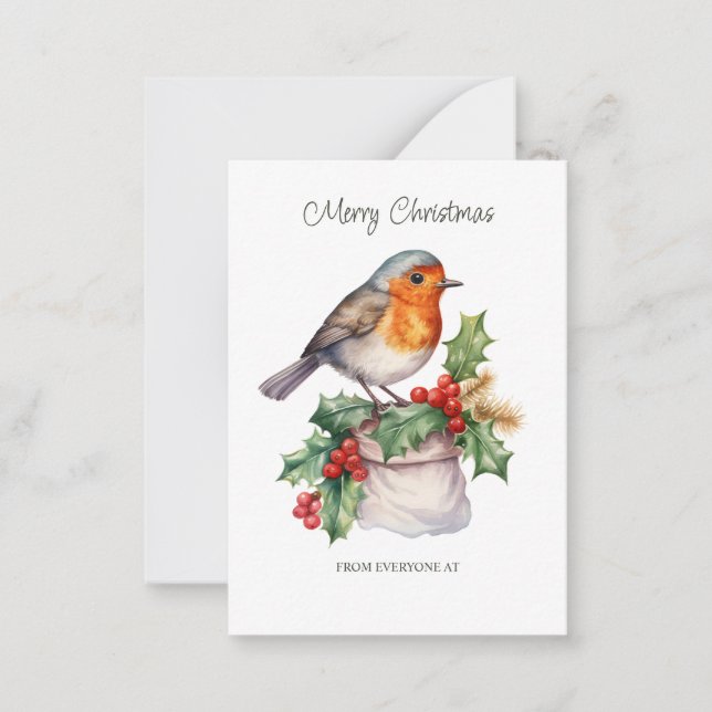 Corporate Red Robin Holly Christmas Flat Note Card (Front)