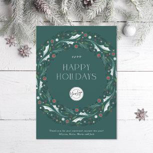 Corporate Retail Business Wreath Turquoise Holiday Card