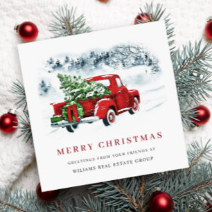 Corporate Retro Vintage Red Farm Truck Christmas Holiday Card