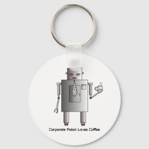Corporate Robot Loves Coffee, Vintage Retro Funny Key Ring