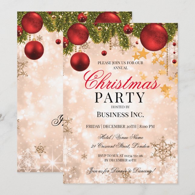 Corporate Rose Gold Christmas Holiday Party Invitation (Front/Back)