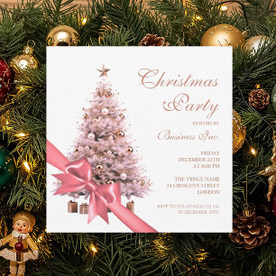 Corporate Rose Gold Christmas Tree Bow Holiday Invitation