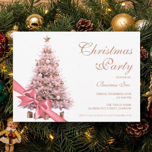 Corporate Rose Gold Christmas Tree Bow Holiday Invitation