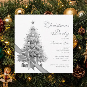 Corporate Silver Christmas Tree Bow Holiday Party Invitation
