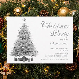 Corporate Silver Christmas Tree Holiday Party  Invitation