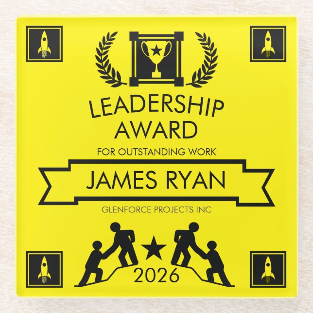 Corporate Staff Leadership Award Glass Coaster (Front)