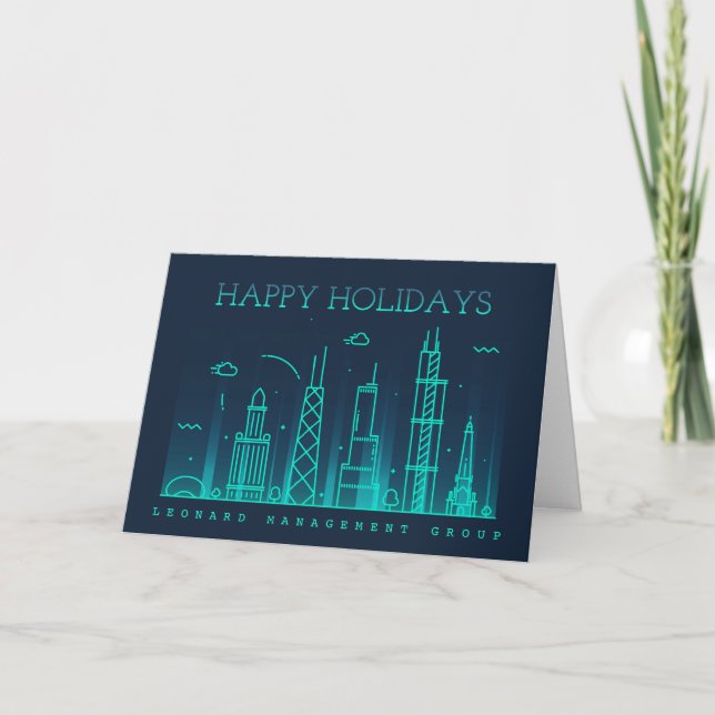 Corporate Style Chicago Skyline Holiday Card (Front)