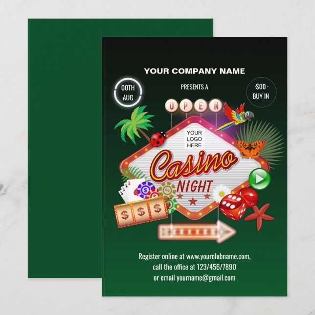Corporate Summer Holidays Casino Night invitation (Front/Back)