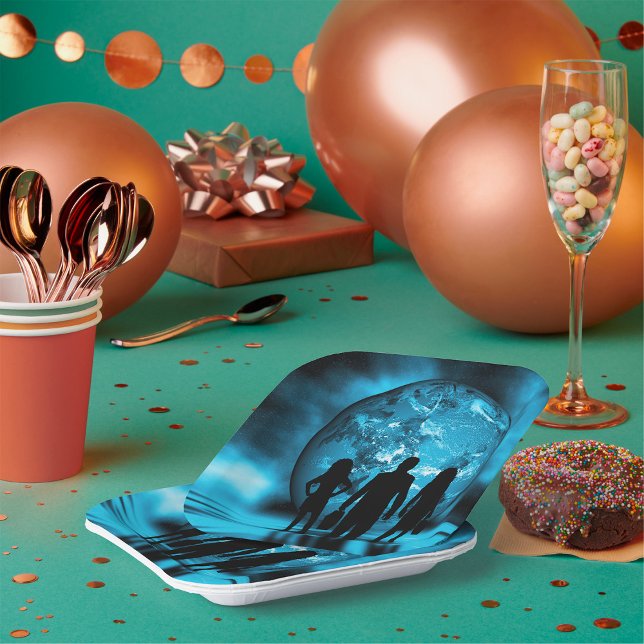 Corporate Team Silhouette Futuristic Business Paper Plate (Creator Uploaded)