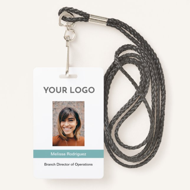 Corporate Turquoise Employee Photo ID ID Badge (Front with Lanyard)