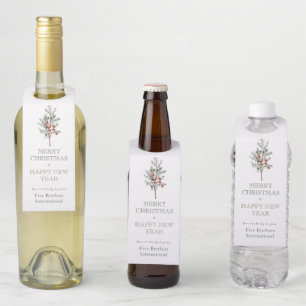 Corporate Vintage Red Floral Holiday Custom Bottle Tag