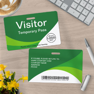 Corporate Visitor Pass Custom Barcode Green ID Badge