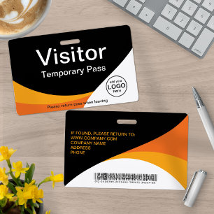 Corporate Visitor Pass Custom Barcode Orange ID Badge