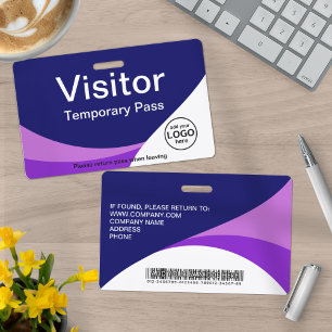 Corporate Visitor Pass Custom Barcode Purple ID Badge