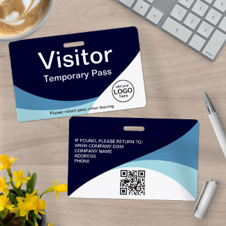 Corporate Visitor Pass Custom QR Code Blue ID Badge