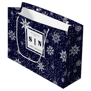Corporate Winter Wonderland Monogram Christmas Large Gift Bag